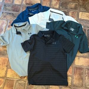 Bundle of 5 Under Armour Assorted Polo Shirts - Blue, White, Gray, Black